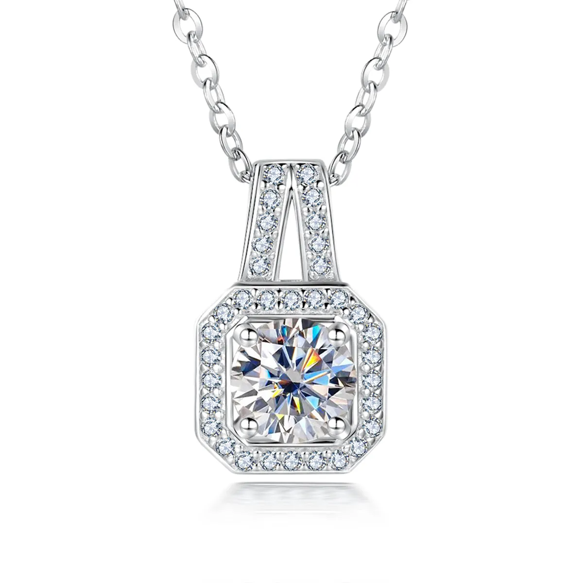 1.0CTTW D Color Moissanite Pendant Necklace 925 Sterling Silver Necklaces