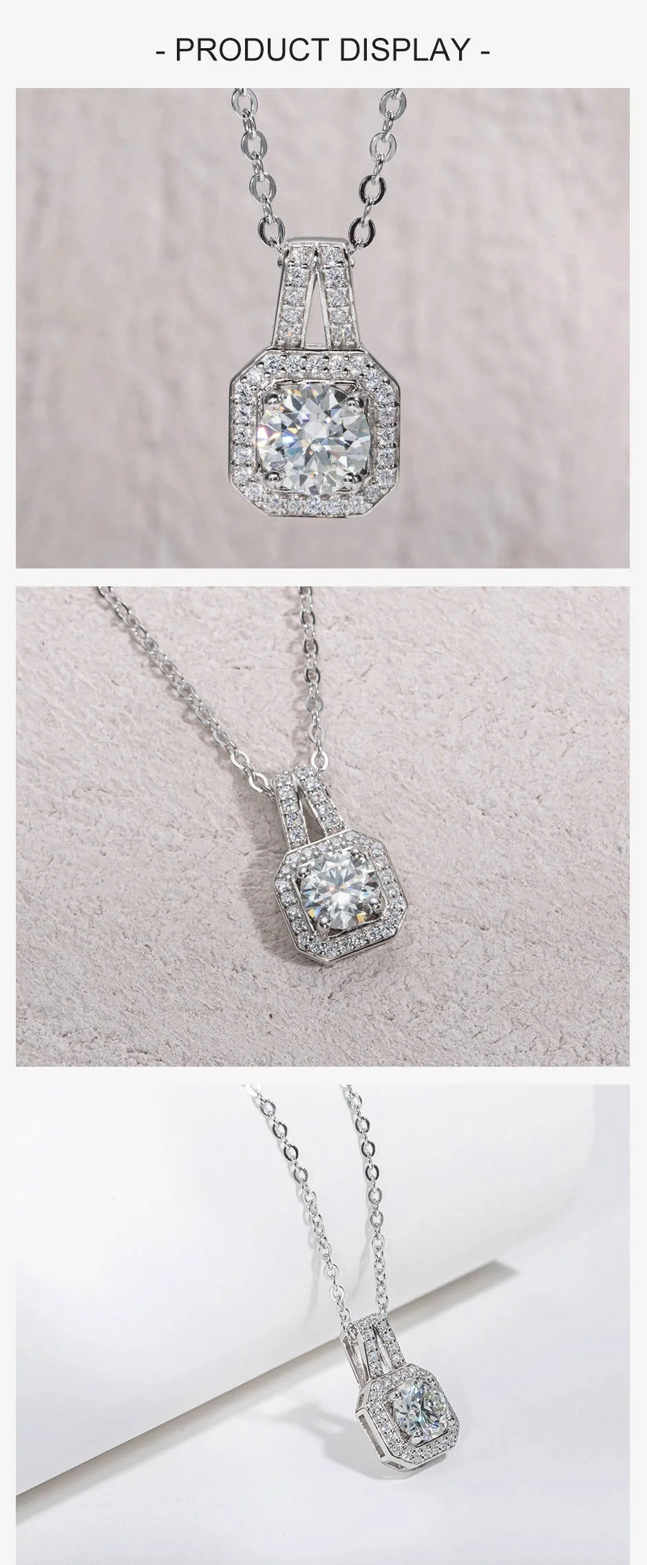 1.0CTTW D Color Moissanite Pendant Necklace 925 Sterling Silver Necklaces