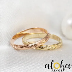 10K Gold Ring [2mm] Hawaiian Hand Engraved Heritage Design - Dome Shape