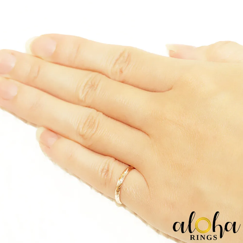 10K Gold Ring [2mm] Hawaiian Hand Engraved Heritage Design - Dome Shape