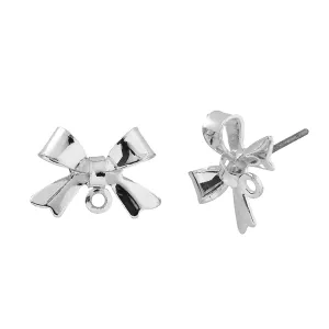 10mm Simple Sash Bow Post Earrings - Silver (1 Pair)