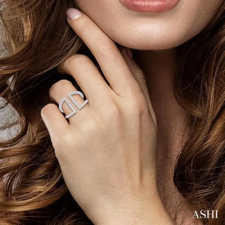 1/3 ctw Geometric Wide Split Lightweight Round Cut Diamond Open Fashion Ring in 10K White Gold