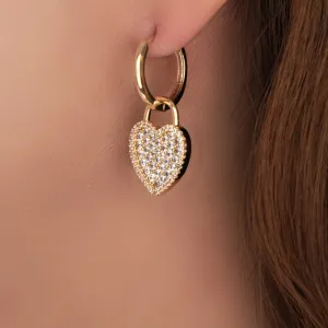 14K Crystal Heart Hoops