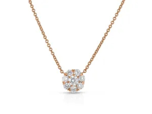 14K GOLD AND DIAMOND FLORAL CLUSTER NECKLACE
