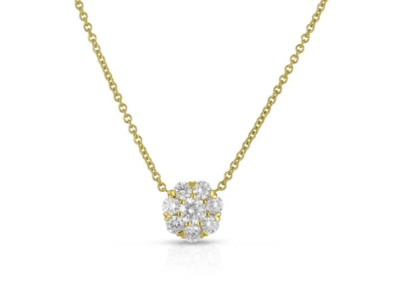14K GOLD AND DIAMOND FLORAL CLUSTER NECKLACE