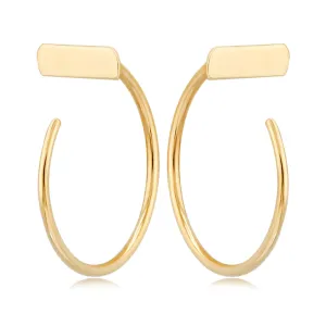 14k Gold Simple Bar Top Hoop Earrings