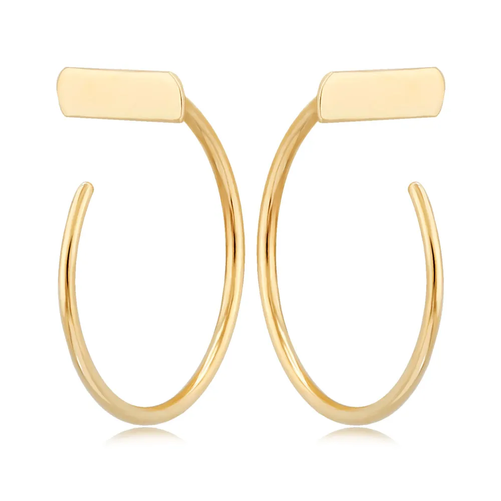 14k Gold Simple Bar Top Hoop Earrings