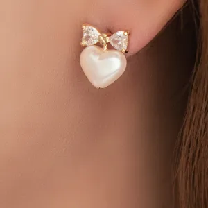 14K Heart & Crystal Bow Earrings