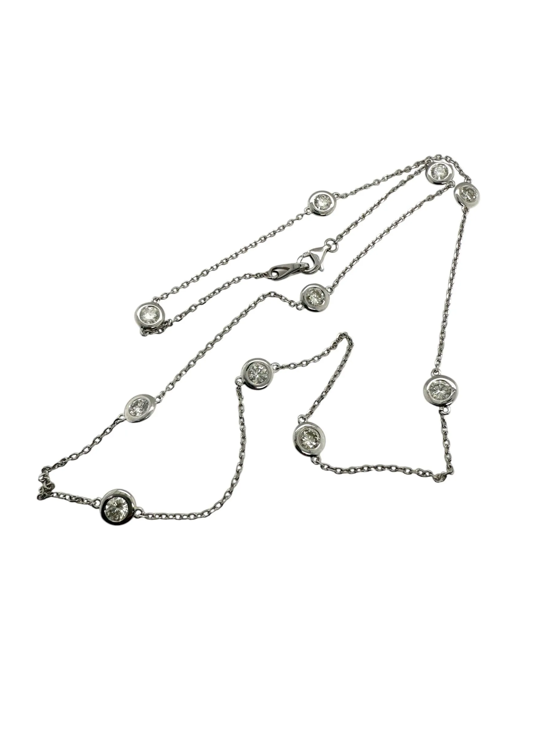 14K White Gold Diamond By The Yard Necklace 1.5 Carats