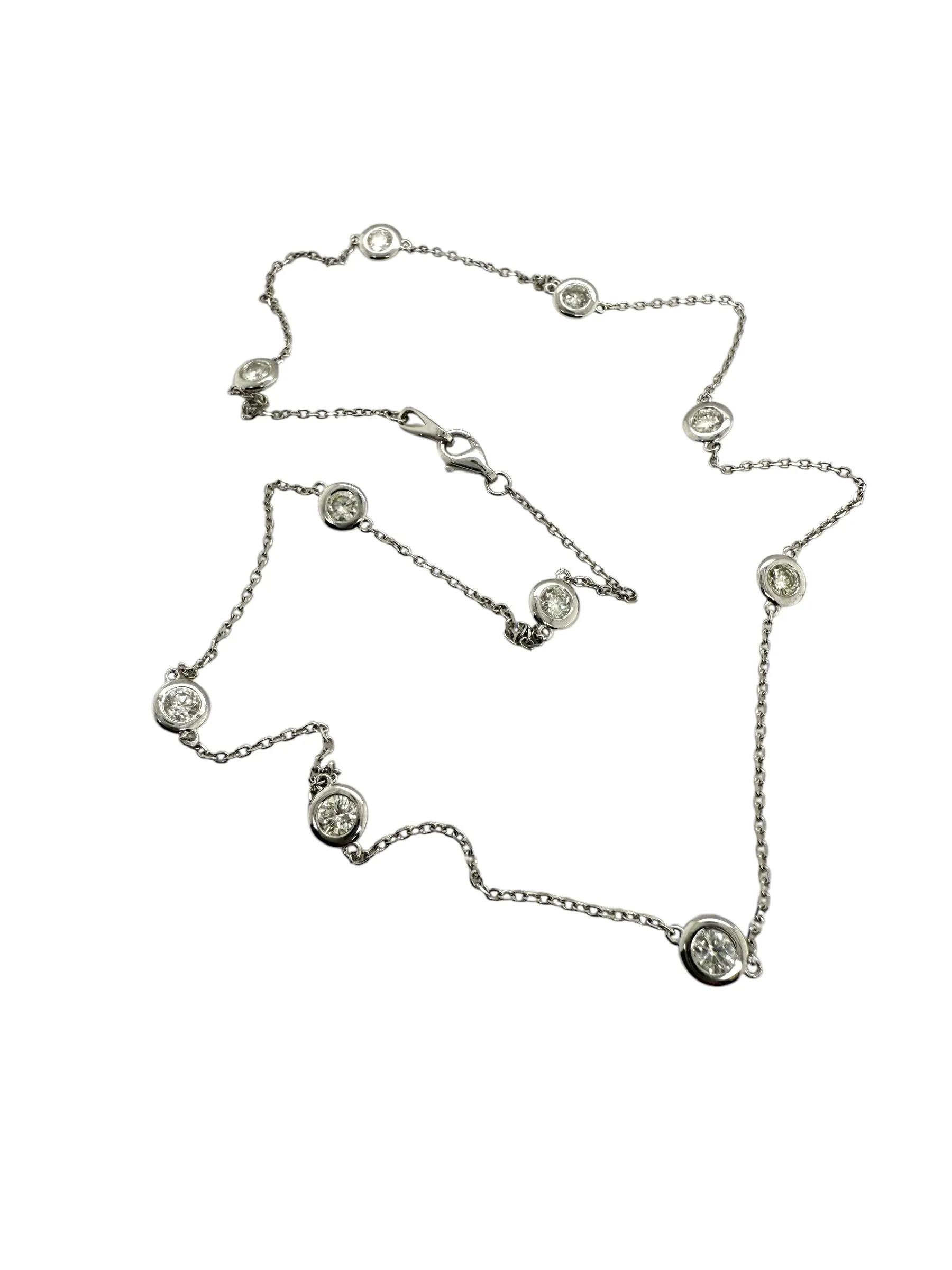 14K White Gold Diamond By The Yard Necklace 1.5 Carats