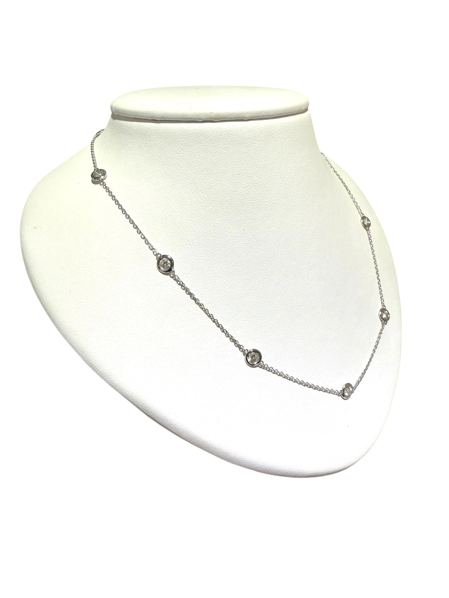 14K White Gold Diamond By The Yard Necklace 1.5 Carats