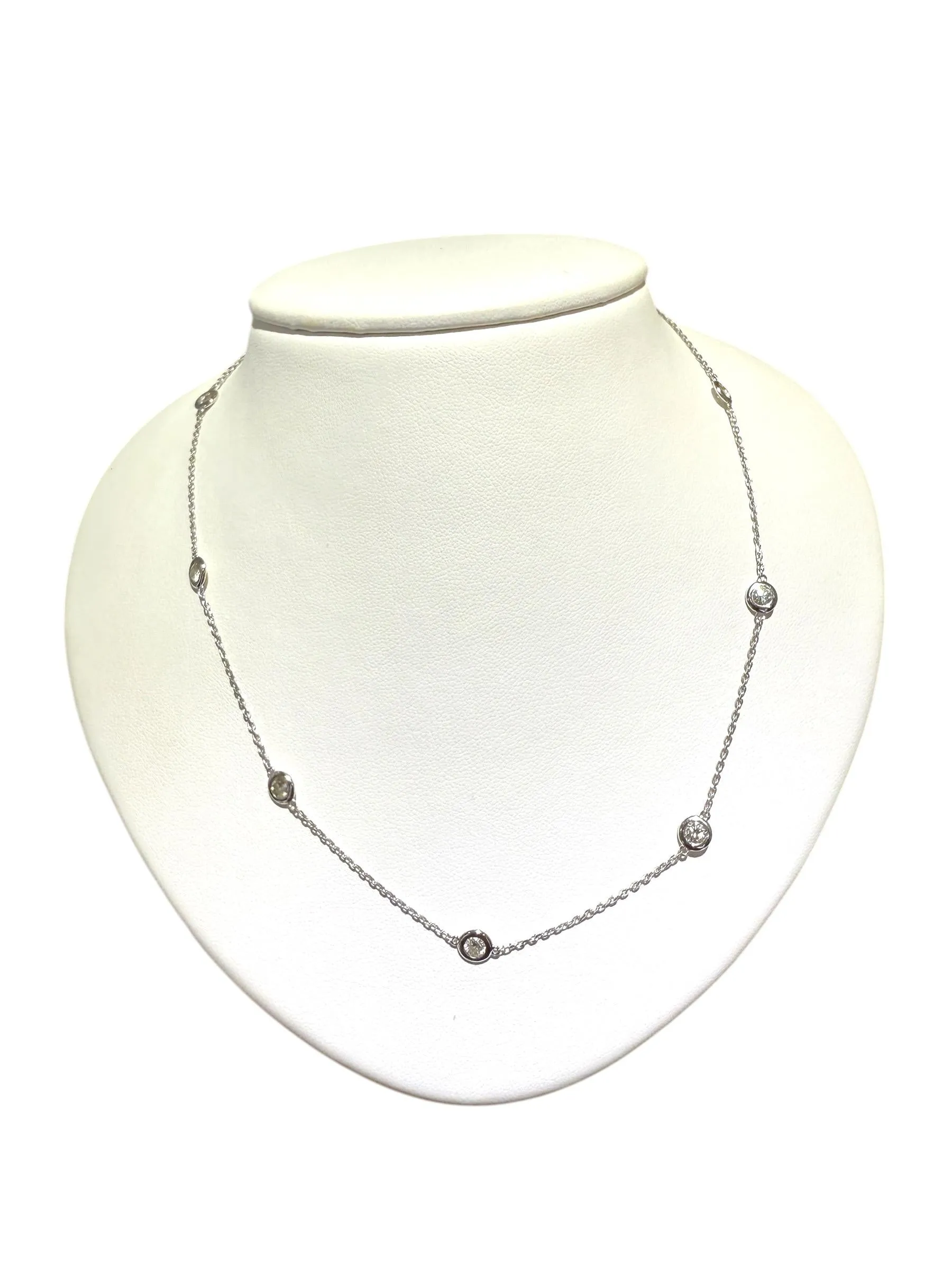 14K White Gold Diamond By The Yard Necklace 1.5 Carats