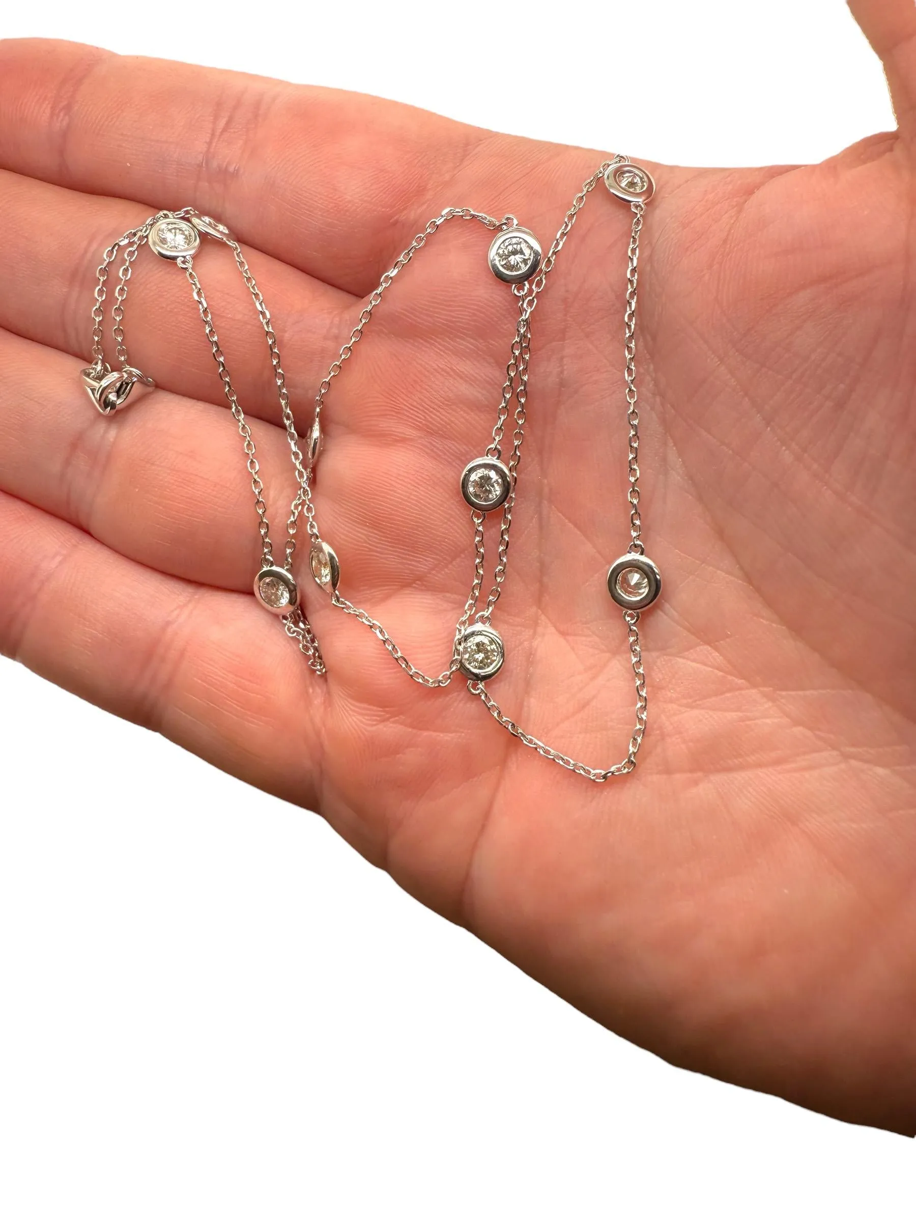 14K White Gold Diamond By The Yard Necklace 1.5 Carats