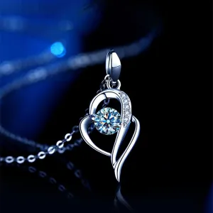 14k White Gold Heart Necklace Brilliant Cut Moissanite Pendant