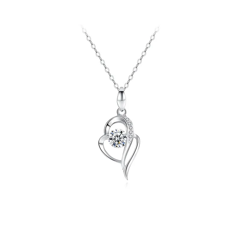 14k White Gold Heart Necklace Brilliant Cut Moissanite Pendant