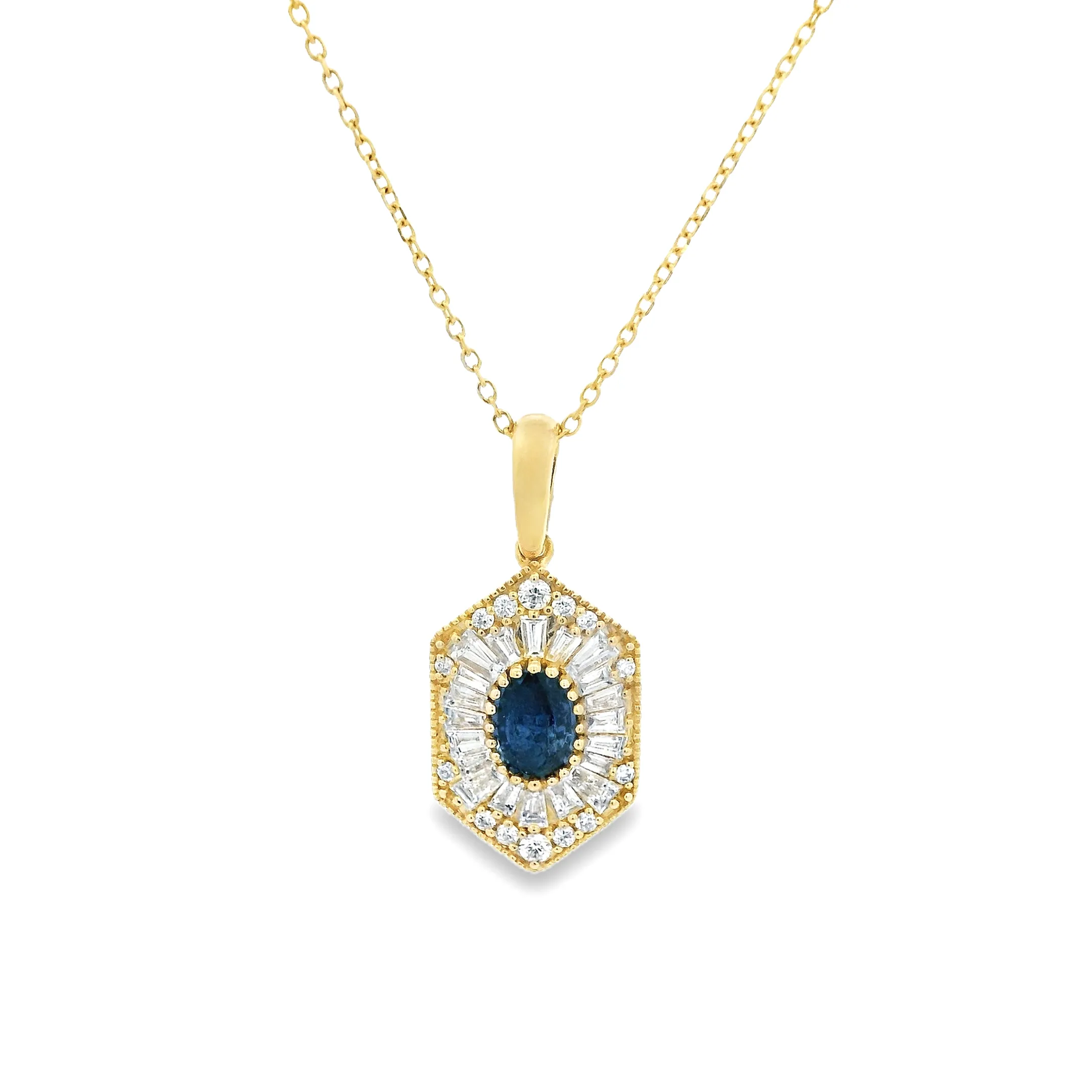 14k Yellow Gold Diamond and Sapphire Pendant