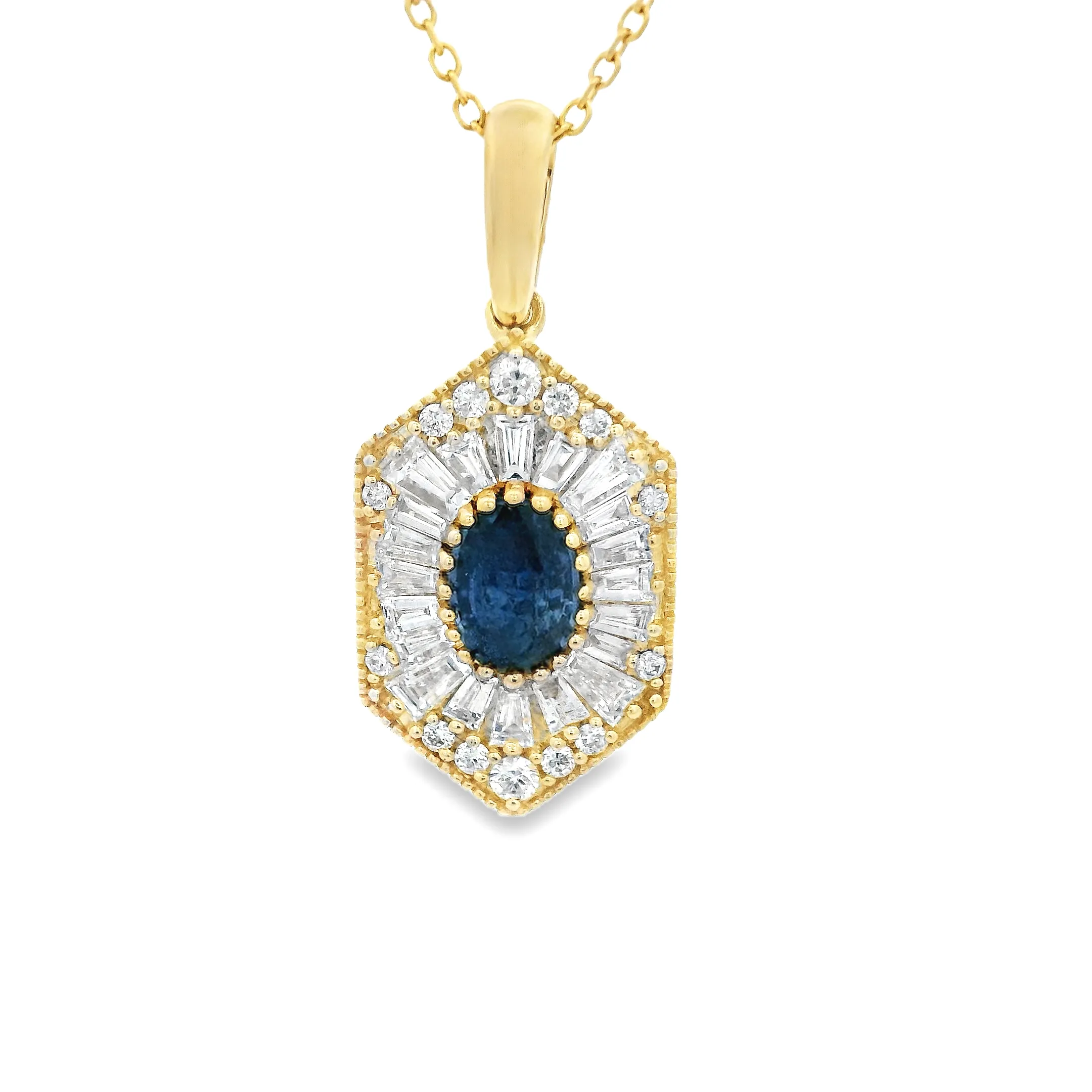 14k Yellow Gold Diamond and Sapphire Pendant