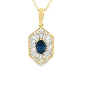 14k Yellow Gold Diamond and Sapphire Pendant