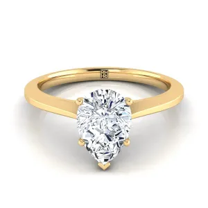 14K Yellow Gold Pear Shape Center  Timeless Solitaire Comfort Fit Engagement Ring