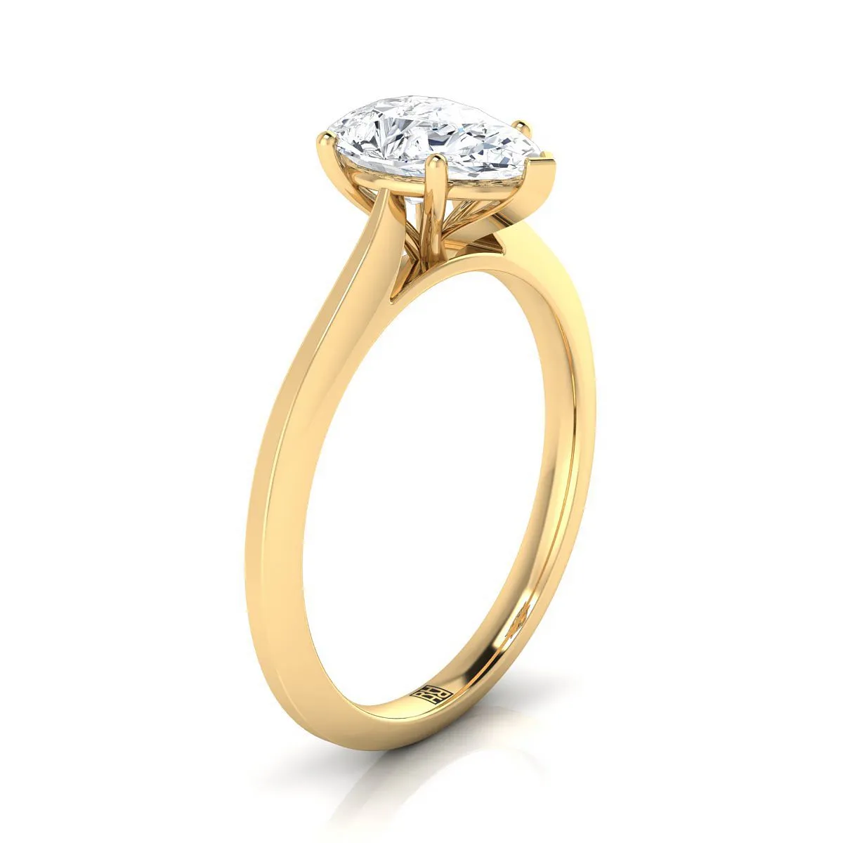 14K Yellow Gold Pear Shape Center  Timeless Solitaire Comfort Fit Engagement Ring
