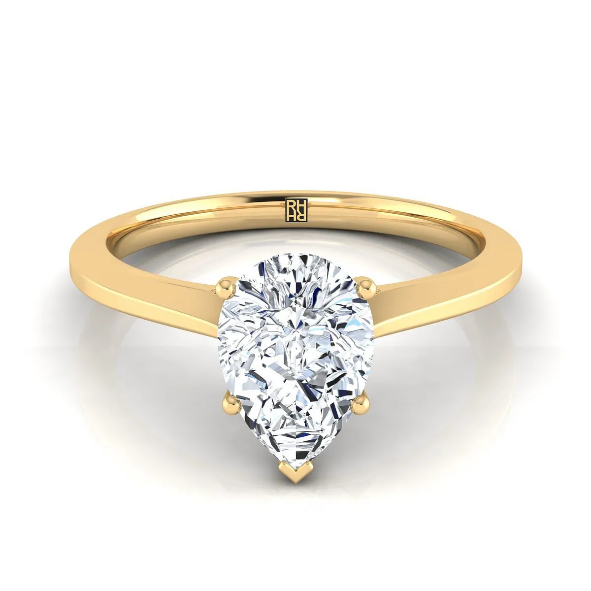14K Yellow Gold Pear Shape Center  Timeless Solitaire Comfort Fit Engagement Ring