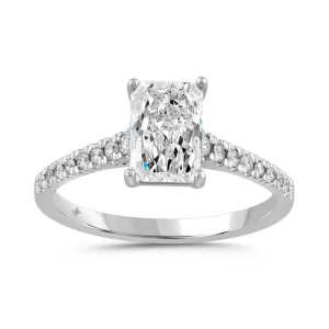 1.75 Carat Radiant and Round Diamond Ring | 14K White Gold | Accent Style