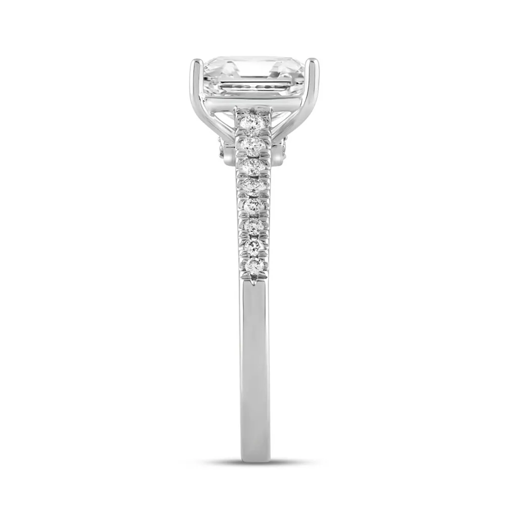1.75 Carat Radiant and Round Diamond Ring | 14K White Gold | Accent Style