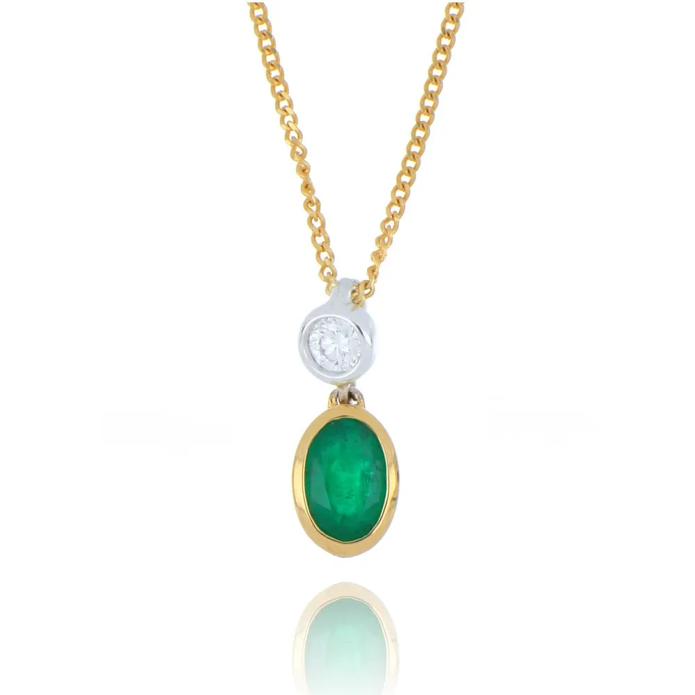 18ct Yellow Gold 0.43ct Emerald and Diamond Necklace