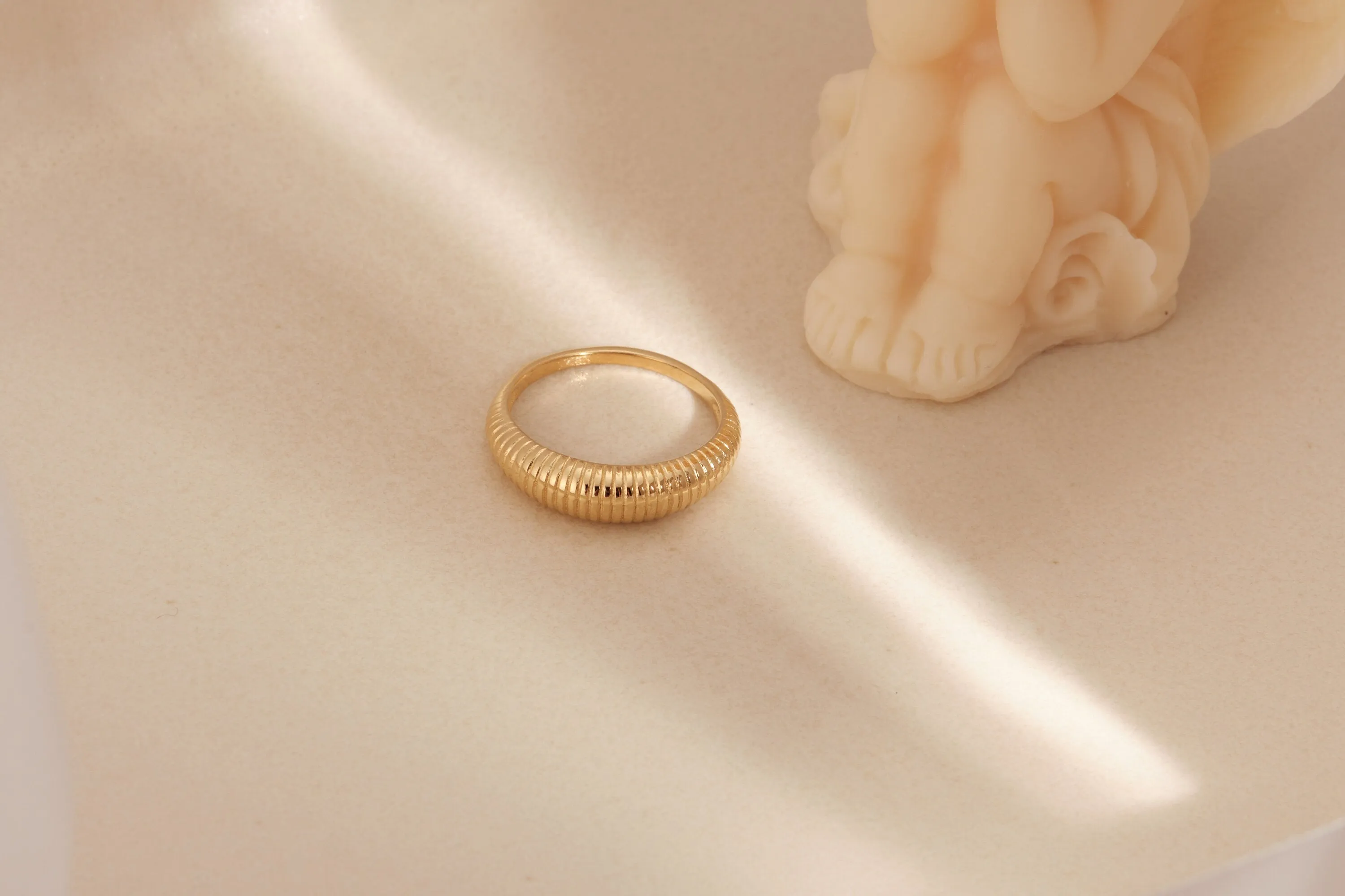 18K Gold Dome Ring Gold Ring Thick Ring Croissant Ring Twisted Ring Gold Thin Dome Ring Chic Ring Trendy Waterproof Stripes Ring WATERPROOF