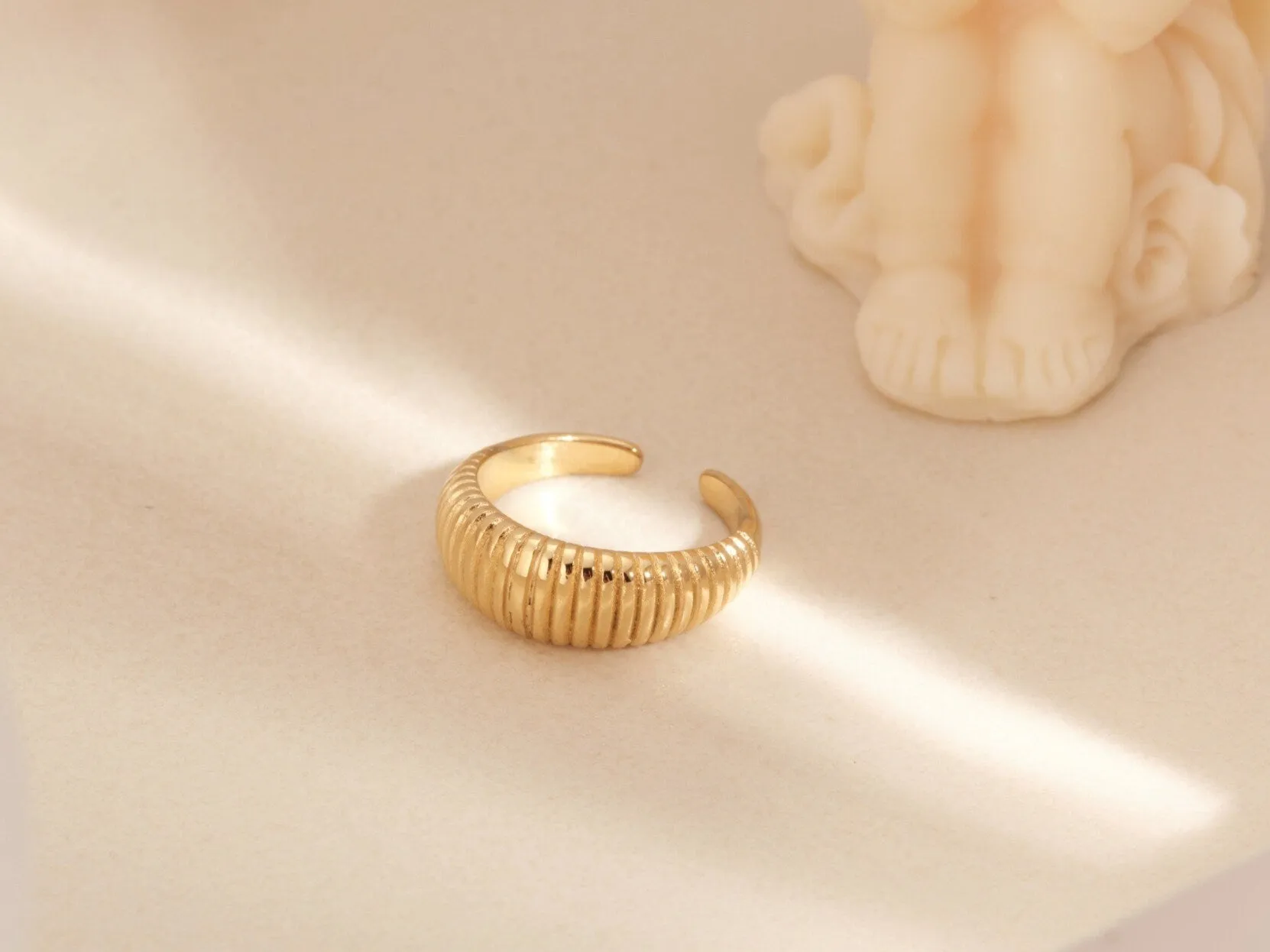 18K Gold Dome Ring Gold Ring Thick Ring Croissant Ring Twisted Ring Gold Thin Dome Ring Chic Ring Trendy Waterproof Stripes Ring WATERPROOF