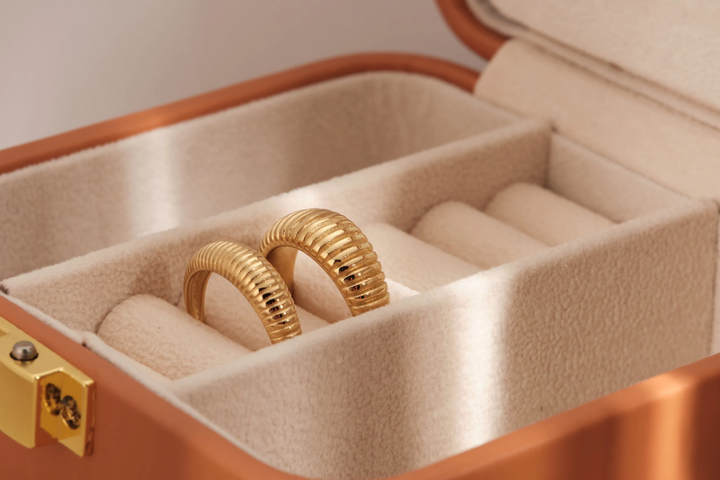 18K Gold Dome Ring Gold Ring Thick Ring Croissant Ring Twisted Ring Gold Thin Dome Ring Chic Ring Trendy Waterproof Stripes Ring WATERPROOF