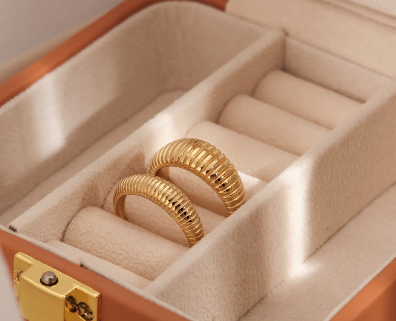 18K Gold Dome Ring Gold Ring Thick Ring Croissant Ring Twisted Ring Gold Thin Dome Ring Chic Ring Trendy Waterproof Stripes Ring WATERPROOF