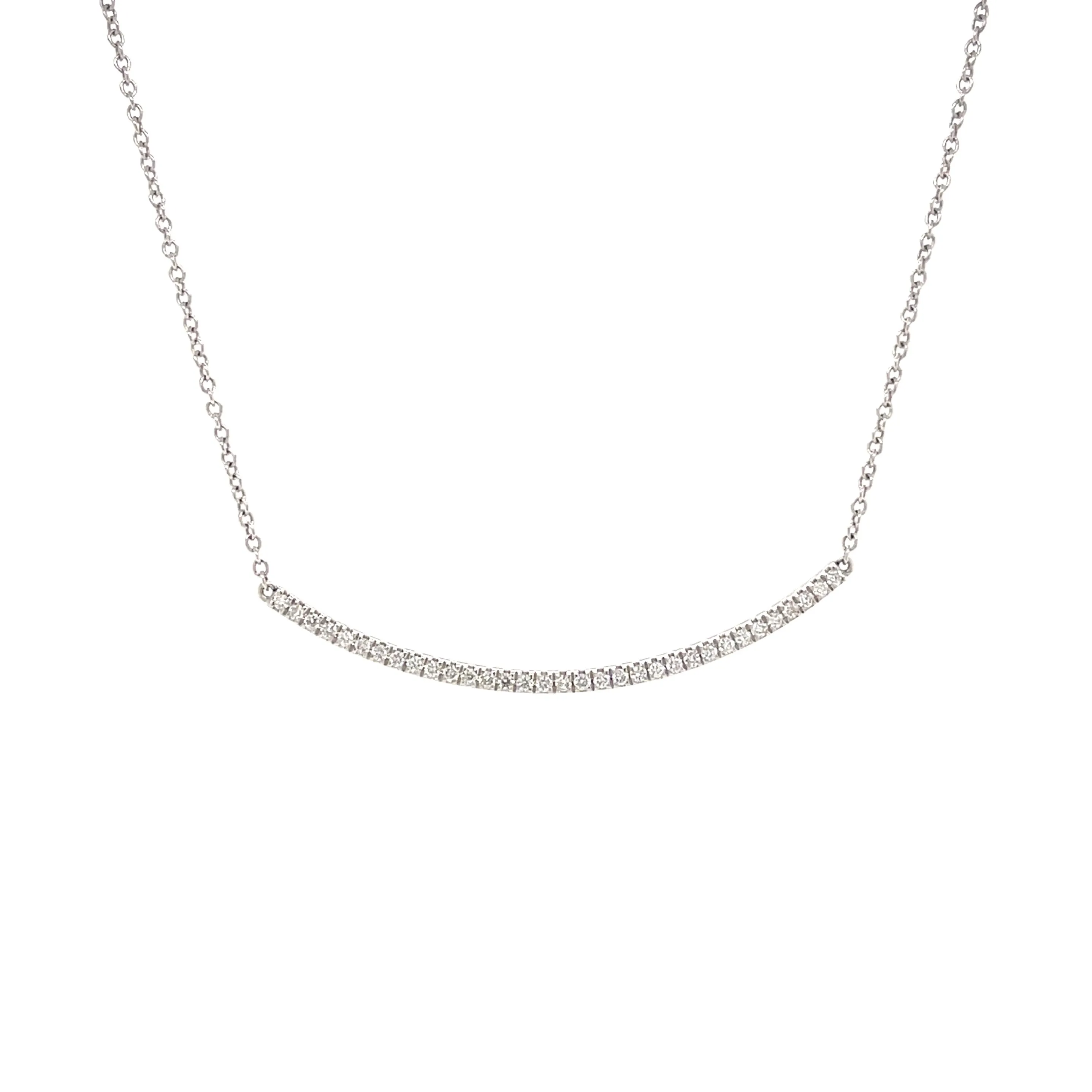 18K White Gold Diamond Pave Curved Bar Necklace (.20ctw)