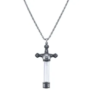1928 Jewelry Antiqued Vintage Style Cross Glass Vial Necklace 30"