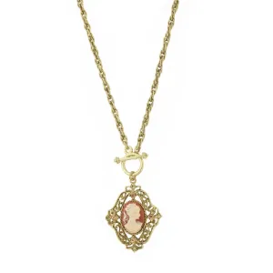 1928 Jewelry Victorian Filigree Crystal Cameo Pendant Necklace 26"