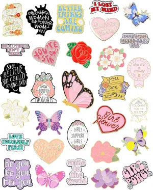 30Pcs Women Girl Enamel Pins for Sambas Brooch Backpack Aesthetic Pins for Women Cute Flower Funny Pink Enamel Pins Bulk Cool Lapel Decorative Pins for Backpacks Hats Bags Decoration