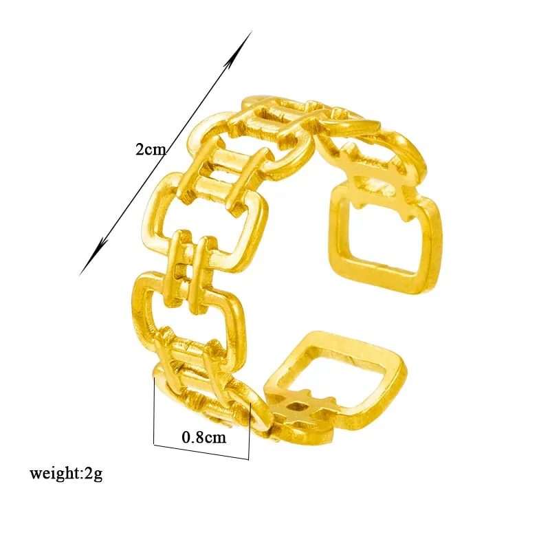 316L Stainless Steel Geometric Square Opening Adjustable Ring For Women