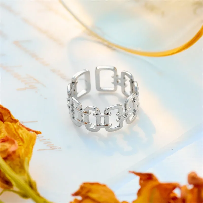 316L Stainless Steel Geometric Square Opening Adjustable Ring For Women