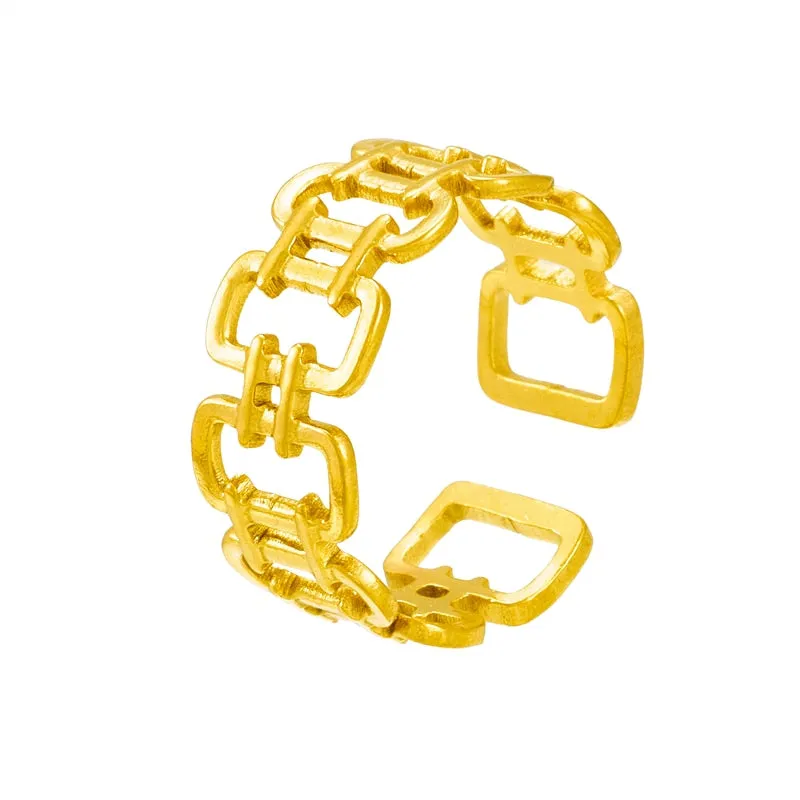 316L Stainless Steel Geometric Square Opening Adjustable Ring For Women