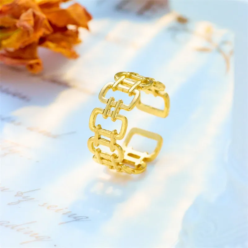316L Stainless Steel Geometric Square Opening Adjustable Ring For Women