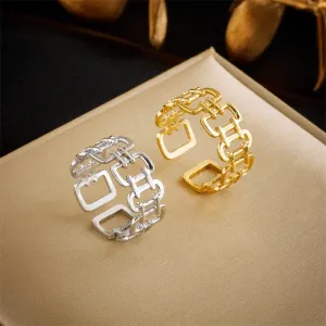 316L Stainless Steel Geometric Square Opening Adjustable Ring For Women