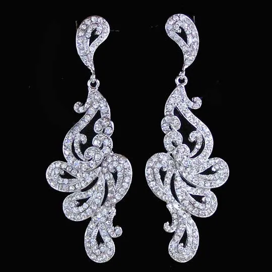 3" Long Victorian Swirl Wedding Chandelier Earrings