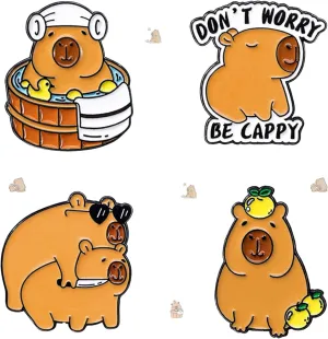 4Pcs Cartoon Capybara Enamel Pin, Cute Animal Badge Brooch, Capybara Bath Alloy Paint Backpack Pin Suitable for Daily Decoration Clothes Hat Bag Party Collection Ladies Gift