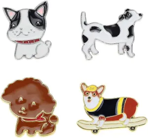 4Pcs Cute Dog Puppy Lapel Brooches Pins Set for Women Teen Girls Animal Pet Cartoon Enamel Pin Badge Jackets Shirt Backpacks Hat Brooch Pin Lovely Jewelry Gifts Christmas