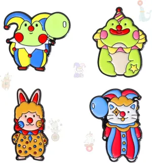 4Pcs Funny Circus Element Enamel Pin, Cartoon Frog Cat Lion Cartoon Brooch, Animal Alloy Backpack Pin is Suitable for Daily Dress Up Clothes Bags Hats Gifts to Attend Parties