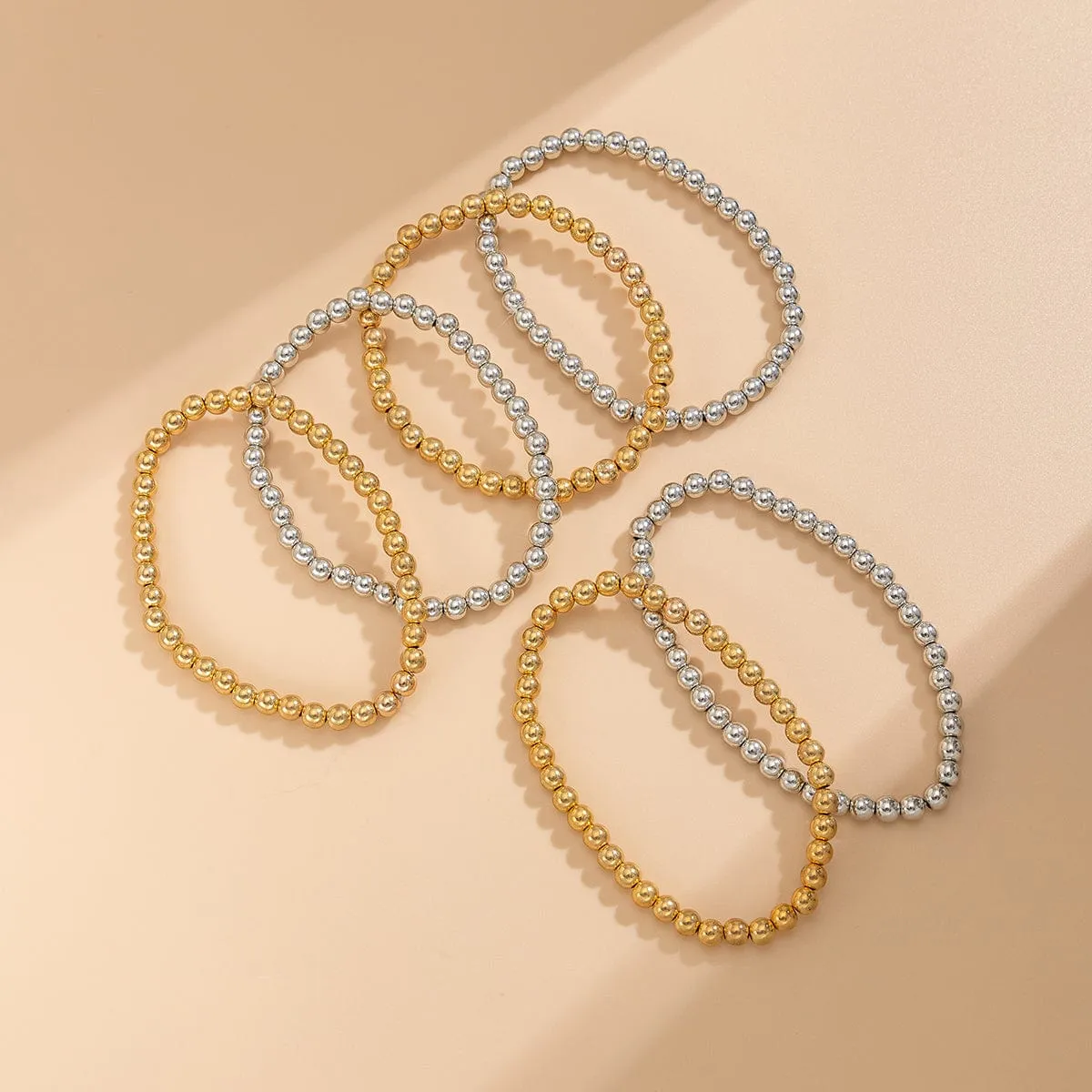 6 Pcs Two Tone Ball Chain Stackable Bracelet Set