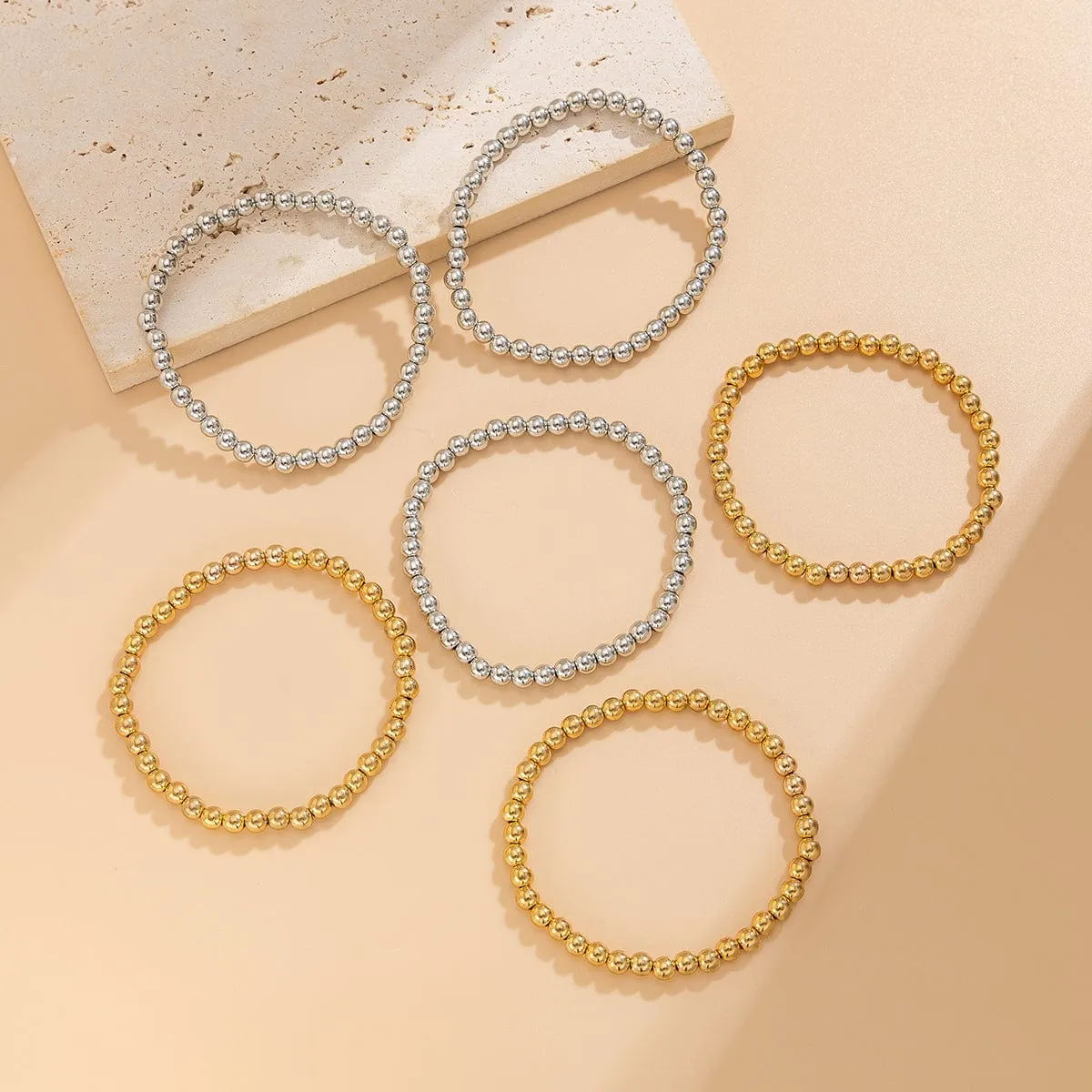6 Pcs Two Tone Ball Chain Stackable Bracelet Set