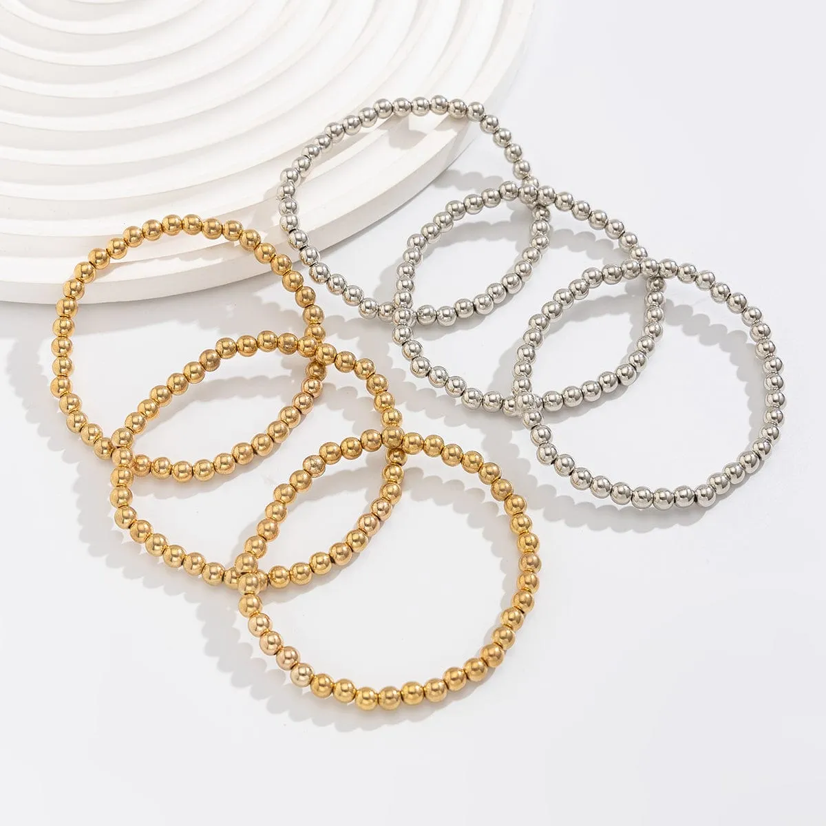 6 Pcs Two Tone Ball Chain Stackable Bracelet Set