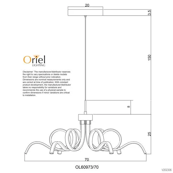 70cm Noodle Contemporary Pendant Black