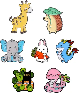 7Pcs Lovely Animals Enamel Pins Set, Cute Anime Pins Lapel Badges Brooches, Cartoon Pins for Backpack Clothes Hats Jewelry Accessories